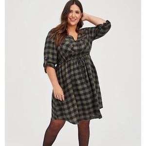 Torrid Olive Plaid Zippered Shirt Dress